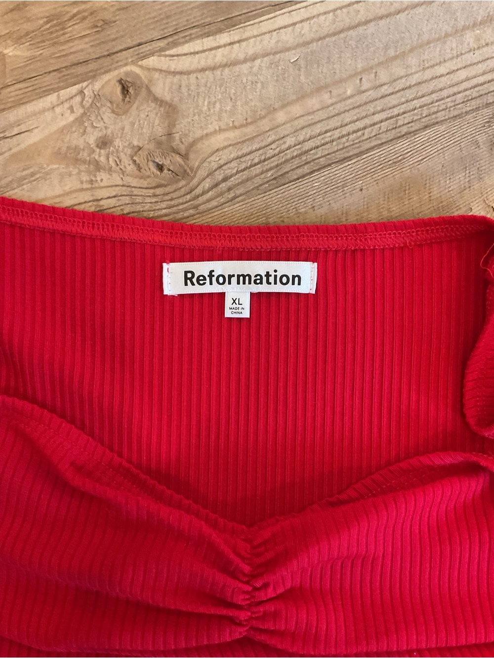 Reformation Red Ribbed Ruched Sweetheart Maxi Dress‎ - Picture 4 of 8